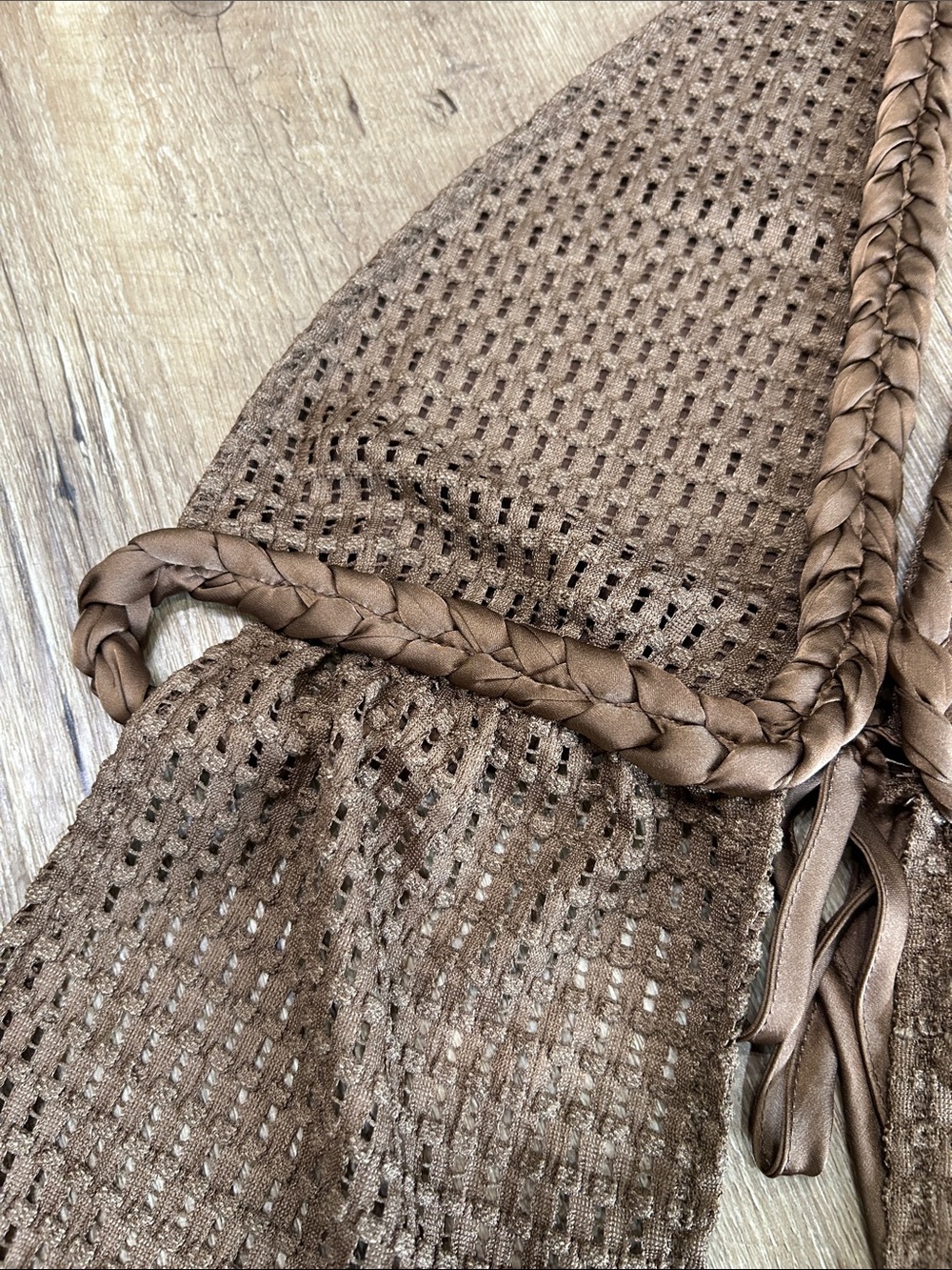 Brown Crochet Two-Piece Halter Top & Shorts Set - Picture 3 of 11